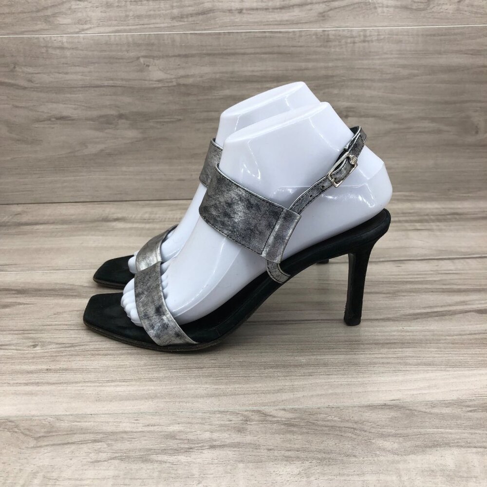 Zita Maria Heel Sandals Womens EU 37.5 Silver Leather Distressed Slingback Strap - Picture 2 of 14